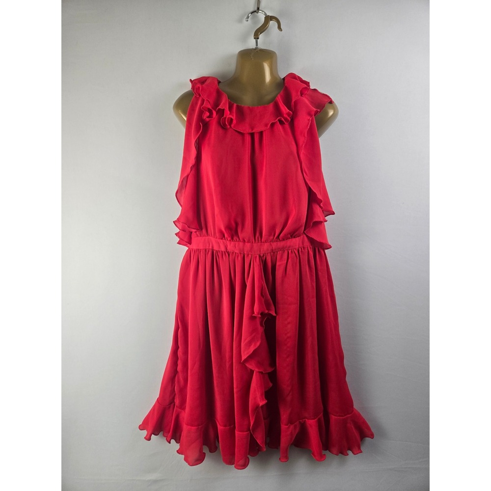 PRABAL GURUNG Red Ruffle Trim Sleeveless Dress  Flowy Party Special Occasion 12